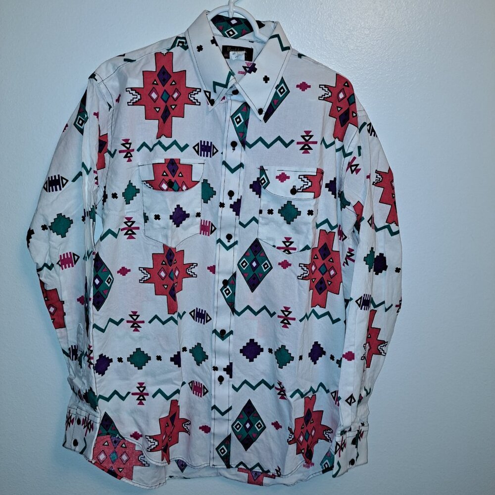 Vintage Ruddock Bros Shirtmakers Western Long Sleeve Aztec-Ispired Pattern Shirt